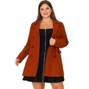 Agnes Orinda Women's Plus Size Notched Lapel Double Breasted Long Coat for Styli